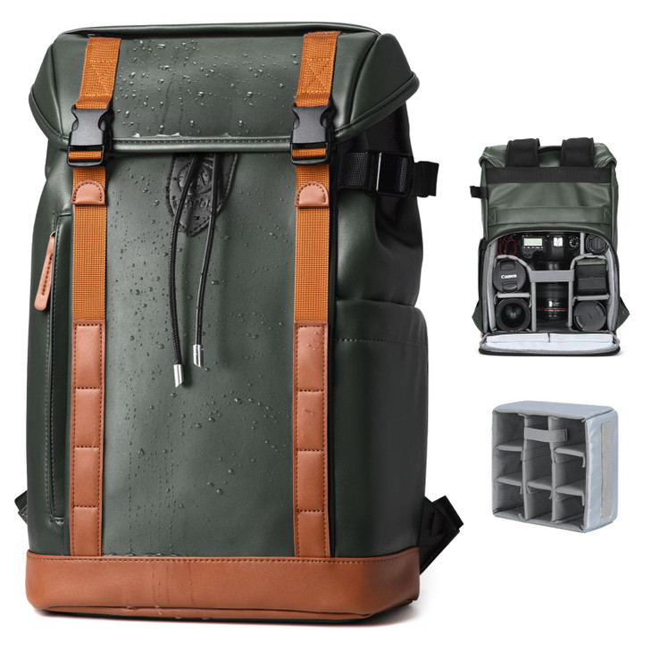 TARION Waterproof Camera Backpack Bag Ecofriendly Leather Camera Bag with 13 Laptop Sleeve Removable Insert Safe Back To