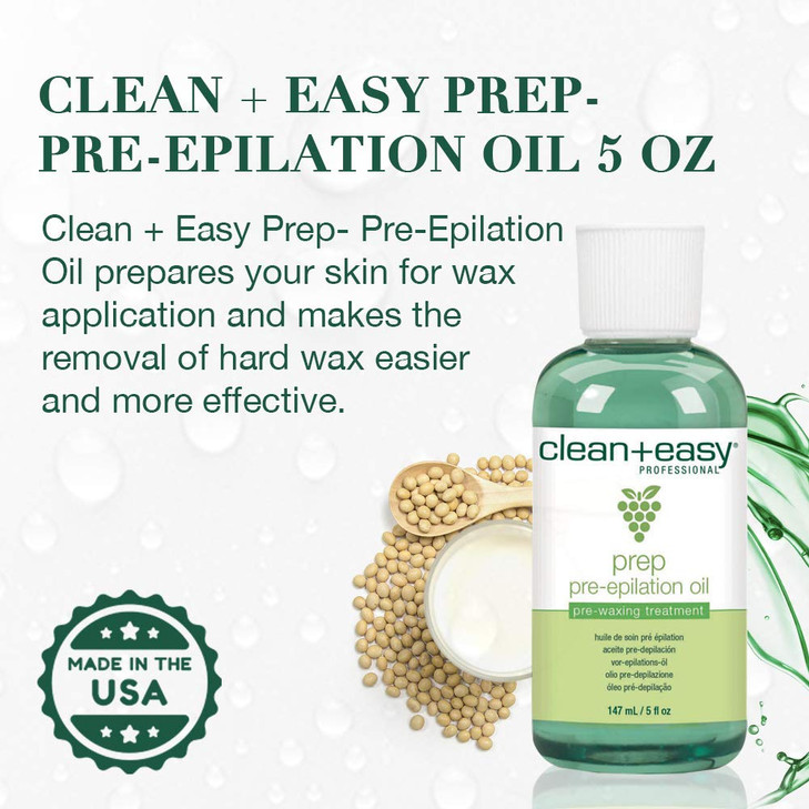 Clean + Easy Pre Wax Oil - Prepares the Skin for Hard Wax Application - Pre Waxing Treatment with Soybean and Grapeseed Oil, 5 Oz online at globaldelivered
