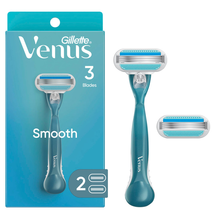 Gillette Venus Smooth Razor for Women, Includes 1 Reusable Razor Handle + 2 Count 3-Bladed Refills, Ergonomic Soft Grip Handle online at globaldelivered