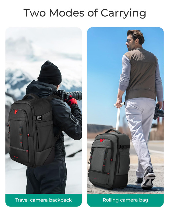 BAGSMART Rolling Camera Bag for DSLRs Professional Large Camera Backpacks for Travelling Photographers Photographic Roll