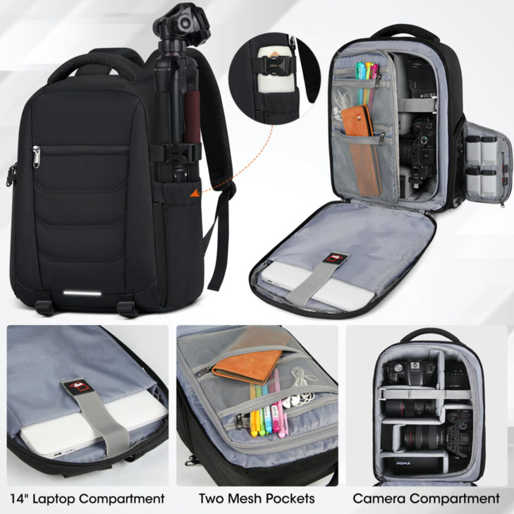 SDYSM Camera Bag Backpack Professional for DSLR SLR Mirrorless Camera Waterproof Laptop Back Pack 14 Inch with Rain Cove