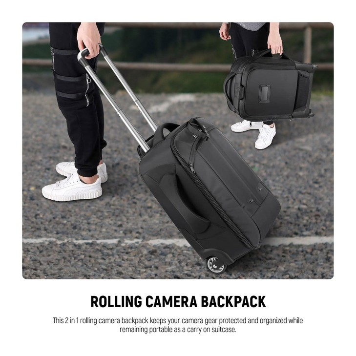 Neewer 2in1 Convertible Wheeled Camera Backpack Rolling Luggage Case with Telescopic Handle and AntiShock Dividers for D