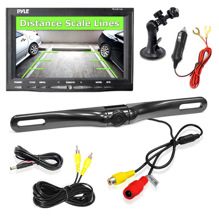 Pyle Car Backup Camera Rearview Mirror Screen Reverse Parking Sensor HD 7 LCD Screen Monitor Distance Scale Line Waterpr