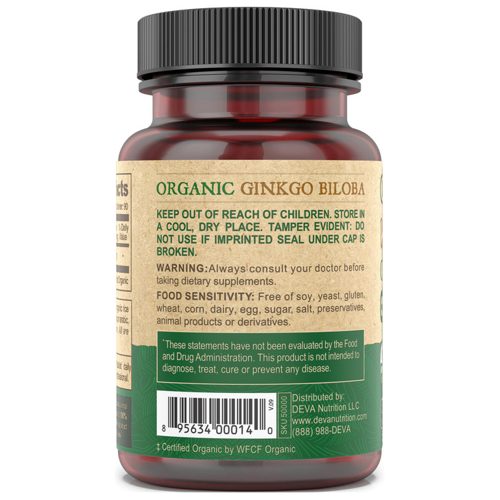 DEVA Vegan Ginkgo Biloba Dietary Supplement, USDA Organic, Vegan Society Certified, Easy-to-Swallow Tiny Tablets, 300 mg., 90-Count Bottle online at globaldelivered