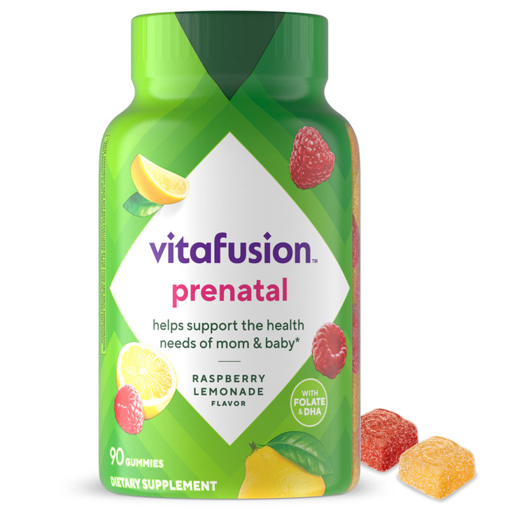 vitafusion PreNatal Gummy Vitamins, Raspberry Lemonade Flavor, Prenatal Vitamin Supplement for Women with Folate and DHA, 45 Day Supply, 90 Count