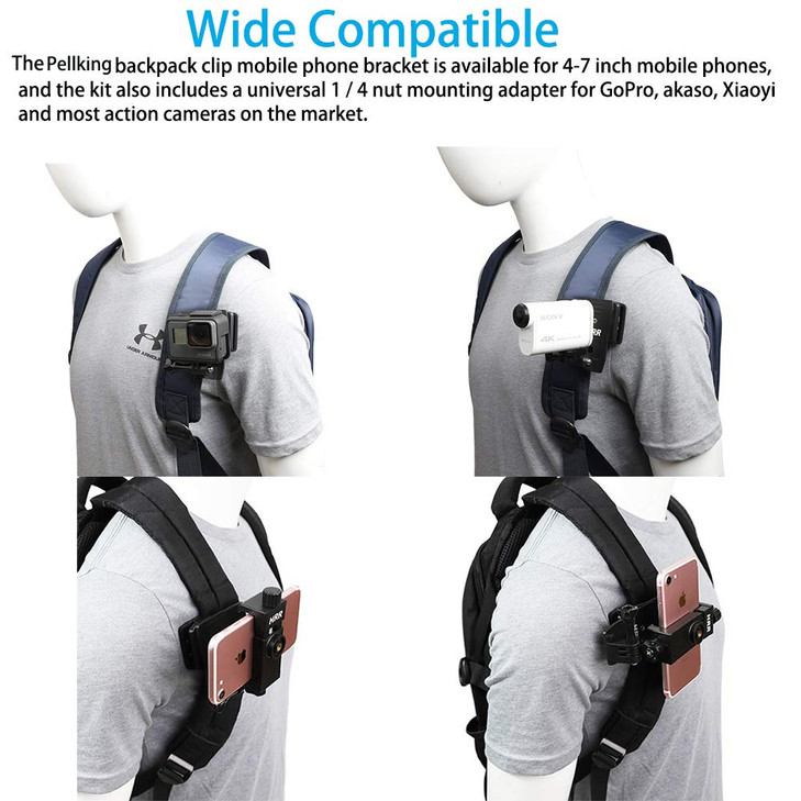 Backpack Clip Mount with Phone Holder Accessories for GoPro Hero 13 12 11 10 9 8 7 6 5 Black Akaso Sony Action Camera an