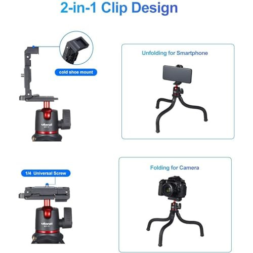 ULANZI Camera Tripod Mini Flexible Stand w Hidden Phone Holder w Cold Shoe Mount 14 Screw f Magic Arm Universal f iPhone