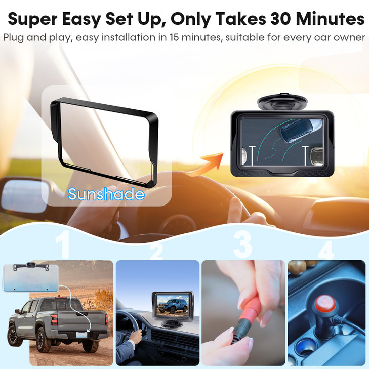 Backup Camera Easy Setup PlugPlay HD 1080P NoDelay Waterproof Clear Night Vision Rear View Camera with Monitor for Car T