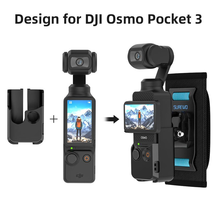 SUREWO Osmo Pocket 3 Backpack MountBag Belt Shoulder Strap Mount with Extended Border Compatible with DJI Osmo Pocket 3