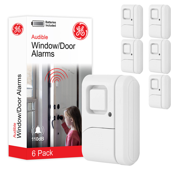 GE Personal Security Window and Door Alarm 6 Pack DIY Protection Burglar Alert Wireless ChimeAlarm Easy Installation Hom