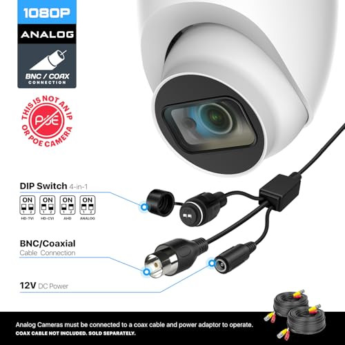 Amcrest Analog Outdoor Security Camera Dome 2MP 1080P 30fps Quadbrid 129 FOV White Not an IP Camera DVR Required Not Inc