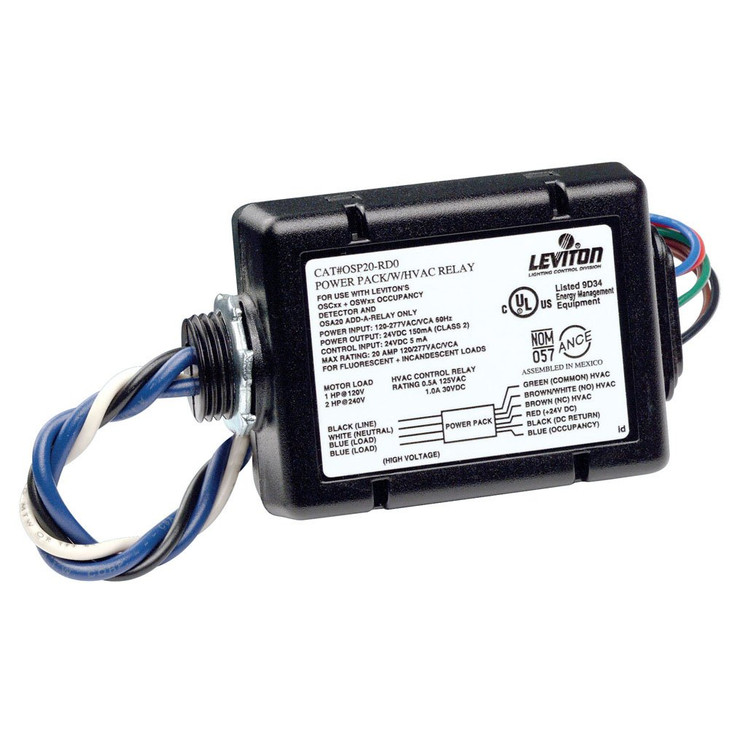 Leviton FluorescentIncandescent Power Pack for Occupancy Sensor with HVAC Relay 20 Amp FLINC 120277V OSP20RD0 Black