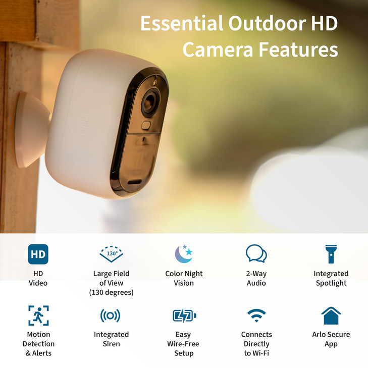 Arlo Essential Security Camera 1080p HD Outdoor Indoor 2nd Gen Wireless Rechargeable Camera 2Way Audio Color Night Visio