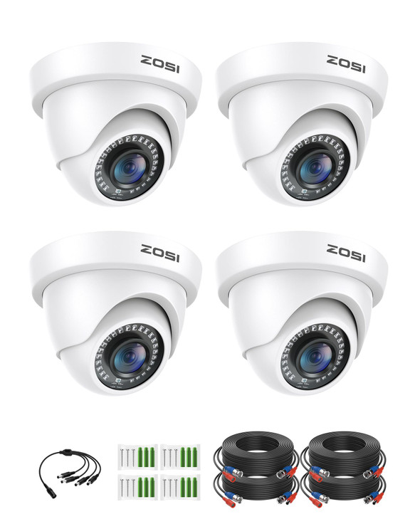 ZOSI 4Pack 20MP HD 1080P Security Cameras Kit 80ft Night Vision Indoor Outdoor Home CCTV Dome Camera for 1080P5MP4K HDTV