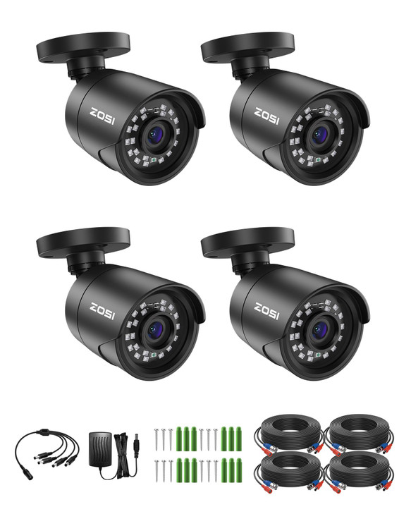 ZOSI 4 x 2MP 1080p Home Security Camera Outdoor Indoor 1920TVL HD CCTV Bullet Camera 100ft Night Vision 90 Wide Angle IP