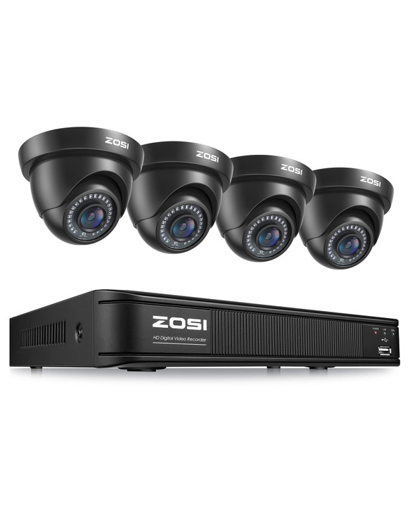 ZOSI 8CH H265 Home Security Camera System Outdoor 8 Channel 1080p HDTVI DVR 4 x 720p Surveillance CCTV Dome Camera with
