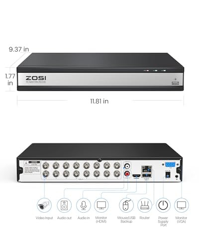 ZOSI H265 1080P FHD 16 Channel DVR for Home Security Camera System with AI Human Vehicle Detection Hybrid 4in1AnalogAHDT