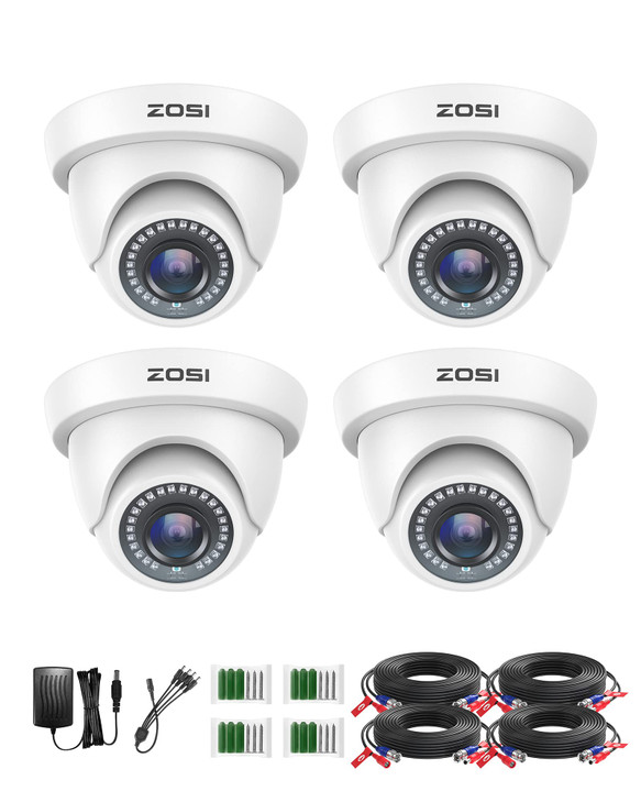 ZOSI 4 Pack 1080P Security CamerasNight Vision2MP Outdoor Indoor CCTV White Dome Camera Compatible with 1080P5MP4K HDTVI
