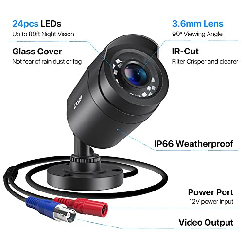 ZOSI 1080P 4 Pack HD TVI Security Cameras 80ft Night Vision Outdoor Indoor Weatherproof Bullet Camera for 1080P5MP4K HD