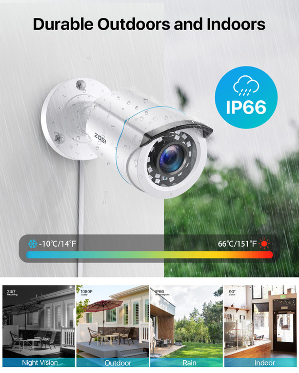 ZOSI 2MP 1080p HD Security Camera Outdoor Indoor 1920TVL Hybrid 4in1 HDCVITVIAHD960H Analog CVBS24PCS LEDs80ft Night Vis