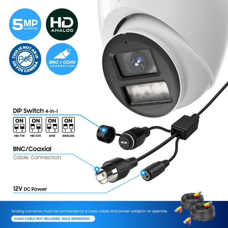 Amcrest Analog 5MP NightColor Outdoor Security Camera Turret 5MP 25fps CCTVCoaxBNC 131ft Full Color Night Vision Mic 132