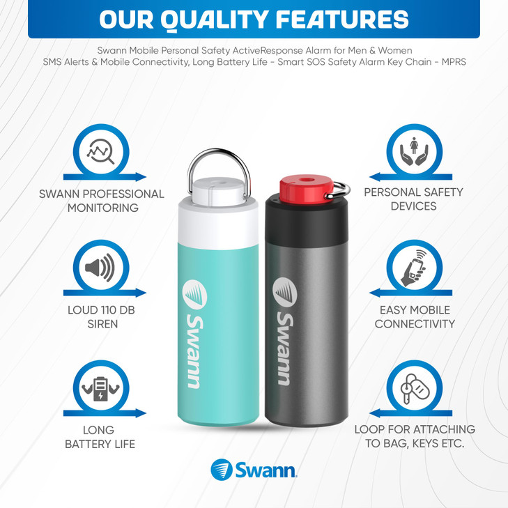 Swann ActiveResponse Mobile Personal Safety Alarm 110dB Loud Emergency Siren with SMS Alerts Mobile Connectivity Long Ba