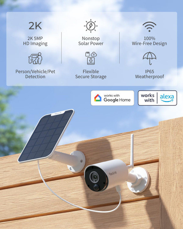 REOLINK Argus EcoSolar Panel 2K 5MP Solar Security Camera Outdoor for Home Surveilance Night Vision HumanCar Smart Detec