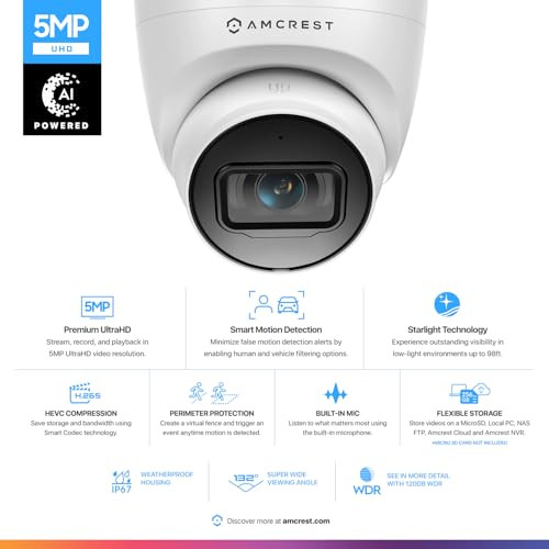 Amcrest 2Pack 5MP UltraHD Outdoor Security IP Turret PoE Camera with MicAudio 5Megapixel 98ft NightVision 132 FOV IP67 W