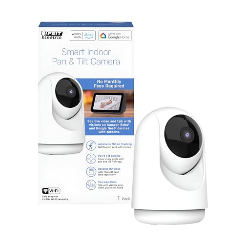 Feit Electric Indoor Security Camera with Motion Detection 30ft Night Vision Pan and Tilt Head 24GHz WiFi 2Way Audio 108