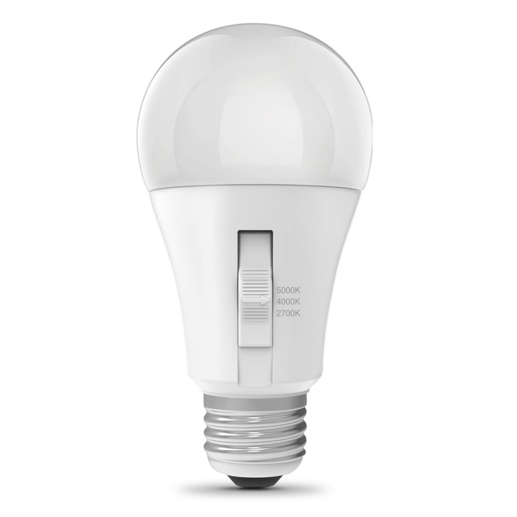 Feit Electric LED ThreeColor Selectable Builtin Motion Sensor Intellibulb A19 with an E26 Medium Base Light Bulb 60W Equ