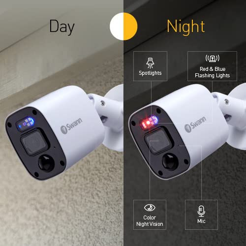 Swann AddOn DVR Flashing Light Bullet Cam with Sensor Spotlight 1080P Video Indoor or Outdoor Design Dusk to Dawn Color