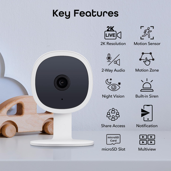 Geeni Vision 2K Quad HD Smart Indoor Camera with Flexible Stem Compatible with Alexa and Google Home