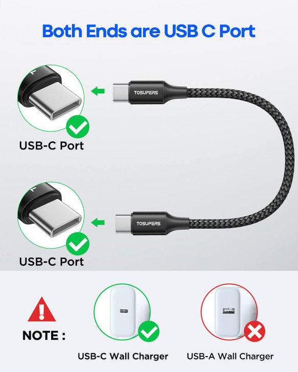 TOSUPERS 3ft 2 Pack USB C to USB C Cable Fast Charging 60W PD Type C Charger Cord for iPhone 16 15 Pro Max Plus for Sams