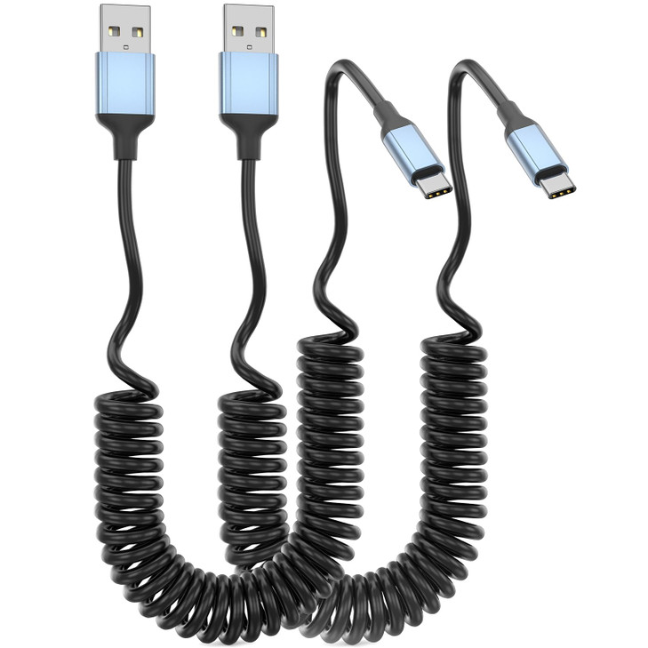 Coiled USB C Cable 2Pack Retractable USB C Charger Cable Car Play iPhone 15 Car Charger Cord 3ft USB Type C Charger Cabl