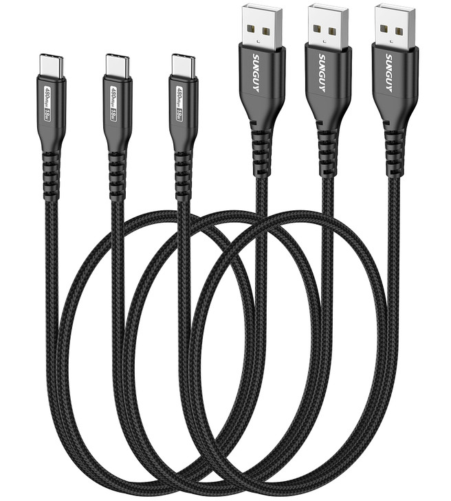 SUNGUY USB C Cable 15FT 3Pack 3A USB to USB C Cable Fast Charging Data Sync Braided Compatible with iPhone 16 15 ProPro