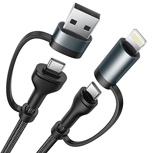 4 in 1 Charging Cable USB C Lightning Adapter USB C to USB C 60W PD Fast Charging Data Sync 4 in 1 Multi Charger for iPh
