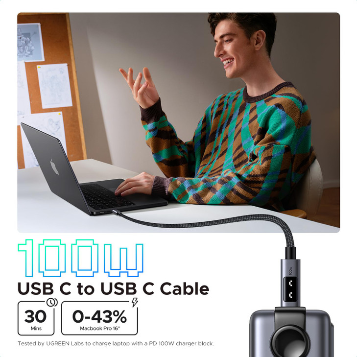 UGREEN Uno USB C to USB C Cable 100W Fast Charging Cable Type C Charging Cord with LED Display for iPhone 1717 Air17 Pro