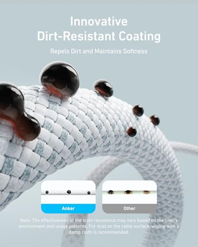 Anker Zolo USB C to USB C Cable Braided and DirtFree TypeC Fast Charging Cable Slim Connector for iPhone 17 Series MacBo