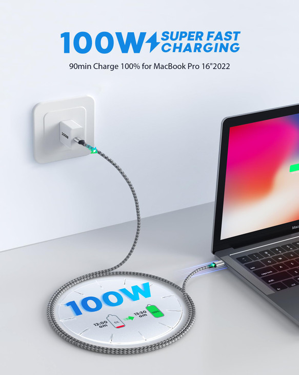 TOSUPERS 100W USBC to USBC Cable 6ft 2Pack USB C to USB C Fast Charging Cable Braided C to C Charge Cord for iPhone Air