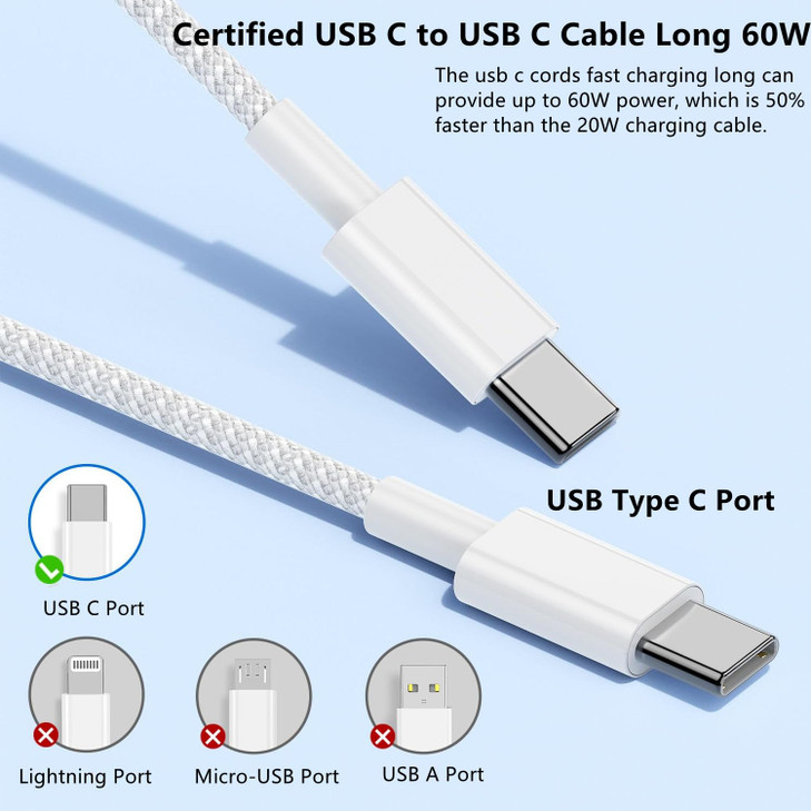 USB C to C Charger Cable 10ft 60W Type C to C Fast Charging Cable Cord Long for Apple iPhone 17 Pro Max17 Air16 Pro Max1