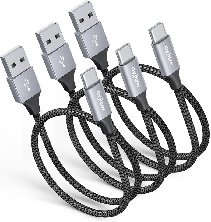eyjiew Short USB C Cable 15FT 3Pack 3A Fast Charging 18 inch USB A to Type C Charger Cord Braided for iPhone 17 16 15 Pr