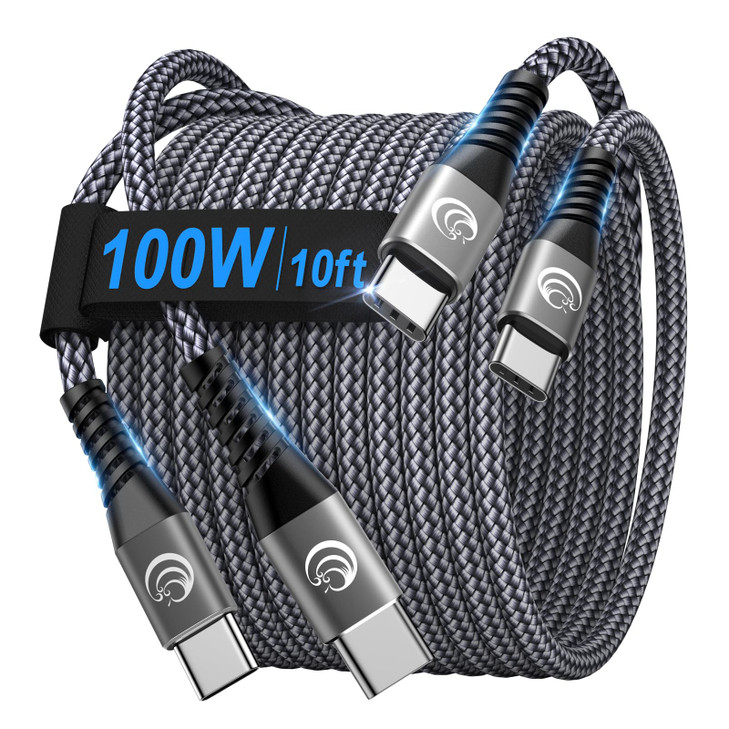 USBC to USBC 100W 10ft2 Pack USB C to USB C Fast Charging Cable Braided C to C Charger Cord for MacBook ProAir iPhone 16
