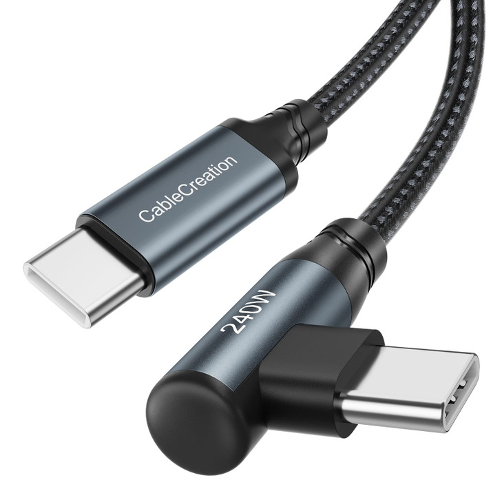 CableCreation 240W USB C to USB C Fast Charging Cord Right Angle 6FT Braided Type C to C Charger Cord for iPhone 16 MacB