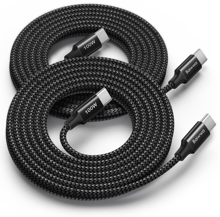 Baiwwa 100W USB C to USB C Cable 66FT 2Pack USB C Charger Cord Fast Charging for iPhone 16 15 Pro Max Plus for MacBook P