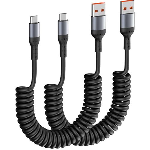 Coiled Car Carplay Cable Cord for iPhone 17 16 2 Pack 5FT USB to USB C Coiled Cable for Car Carplay Short USB C Retracta