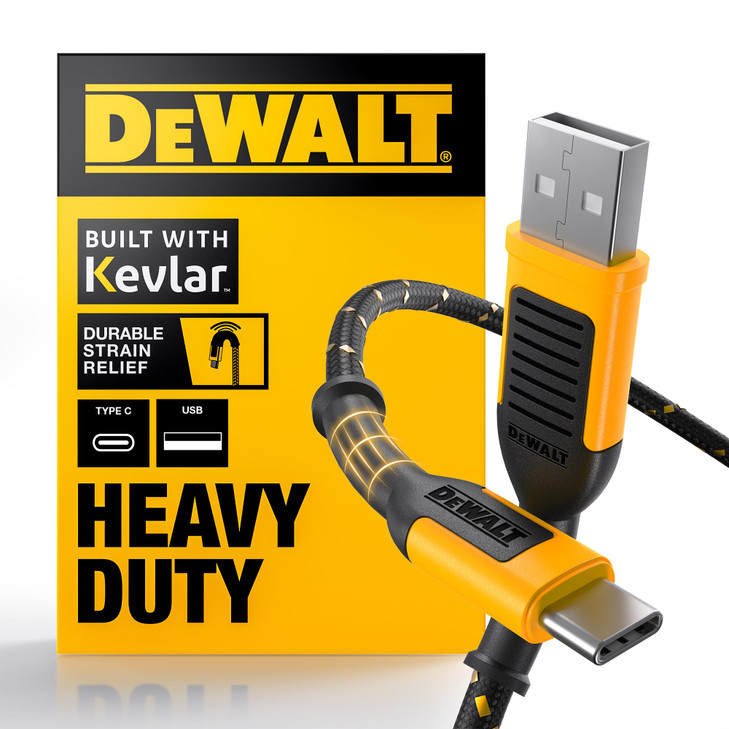 DEWALT Heavy Duty USB C Cable Premium Braided Nylon USB A to Type C Charger Cable Fast Charging for iPhone 171615 Series