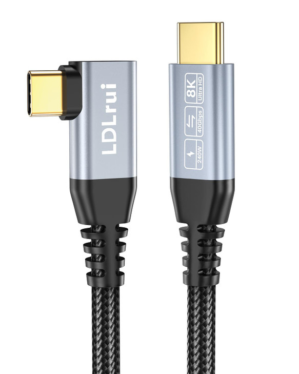 USB C to USB C Data Cable 40Gbps 8K60HZ 240W Right Angle 4FT USB 4 Video Cable Compatible with Thunderbolt 43 Fast Charg