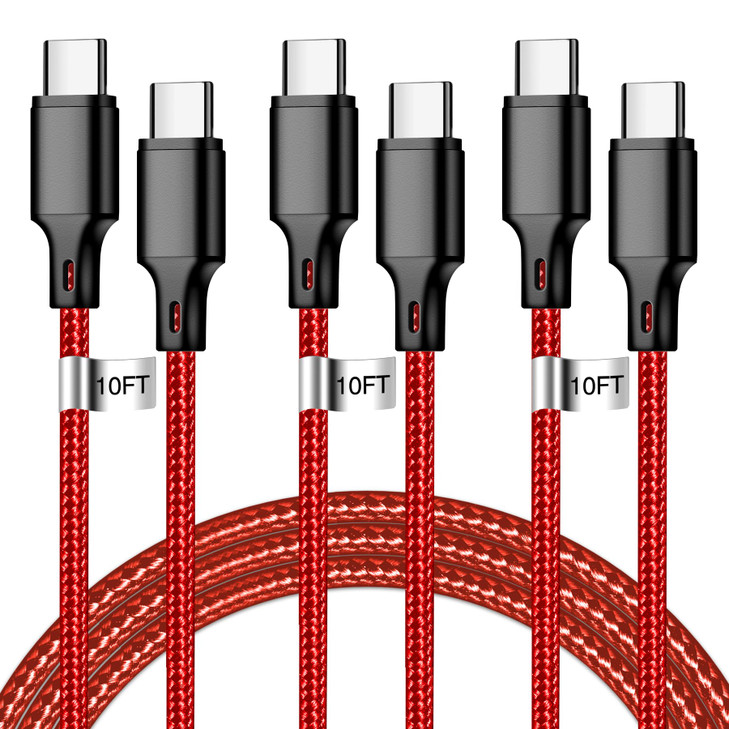 USB C to USB C Charger Cable 3Pack 10FT Type C Fast Charging Cord Compatible for iPhone 151617ProMaxPlus iPad Pro Air Ps