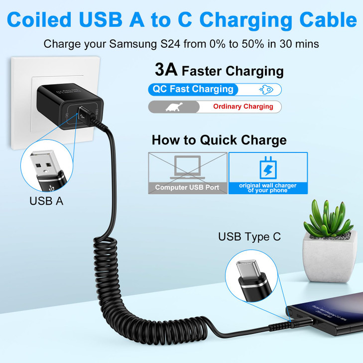 Coiled USB C Charger Cable 3ft for iPhone 17 Pro Max Air 16 Pro Max16 Plus16 Pro16 15 Retractable Short Android Auto Car