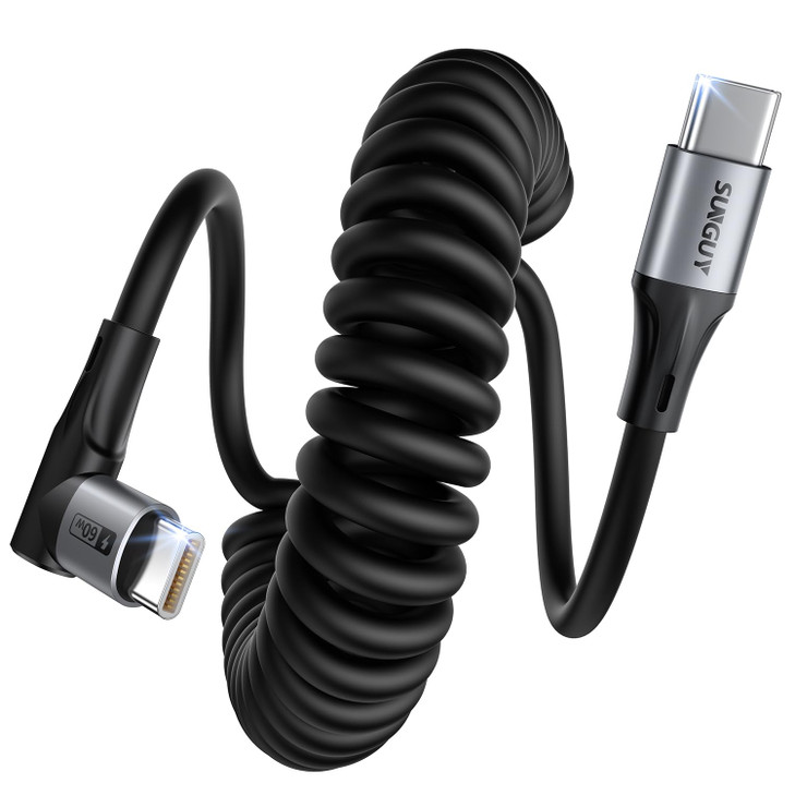 SUNGUY Coiled USB C to USB C Cable 2Pack 5FTComfortable Length1333FT Right Angle USBC for Car USBC to USBC Android Auto